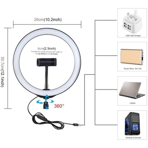Кольцевая лампа для селфи ( 26 см) с держателем для телефона кольцевая лампа с держателем для телефона
