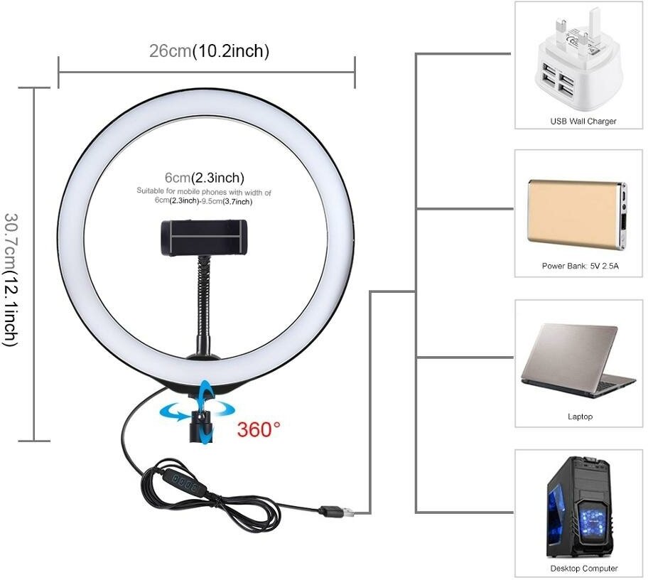 Кольцевая лампа для селфи ( 26 см) с держателем для телефона