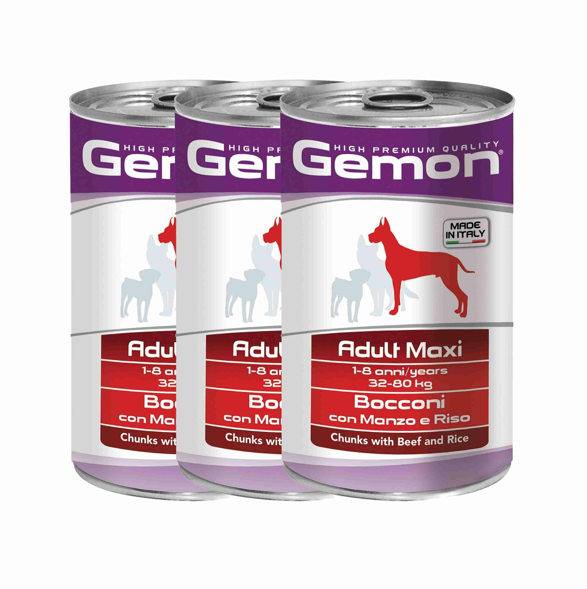 Gemon Dog Maxi консервы для собак крупных пород кусочки говядины с рисом 1250г х 3 шт.