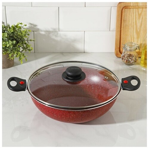 Казан 4 л d 28 см стеклянная крышка две съёмные ручки цвет красный 2662₽