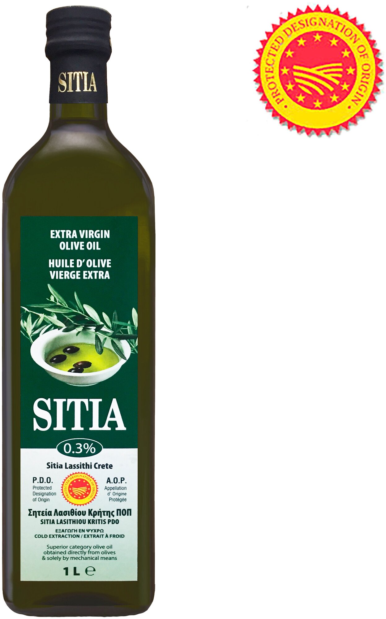 Оливковое масло Sitia PDO, Extra Virgin, нерафинированное, кислотность 0,3%, 1 литр , Греция — фото 1