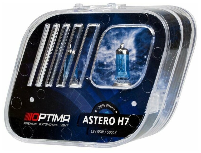 Галогенные лампы Optima Astero H7 +80% White 5000K 12V 55W