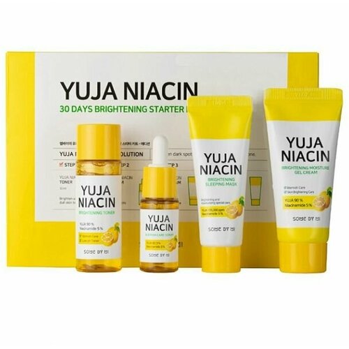 Набор миниатюр с юдзу для выравнивания тона YUJA NIACIN 30 DAYS MIRACLE BRIGHTENING STARTER KIT, 4 предмета