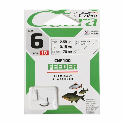 фото Крючки feeder, № 6, 10 шт, с поводком 70 см, d=0.18 мм россия