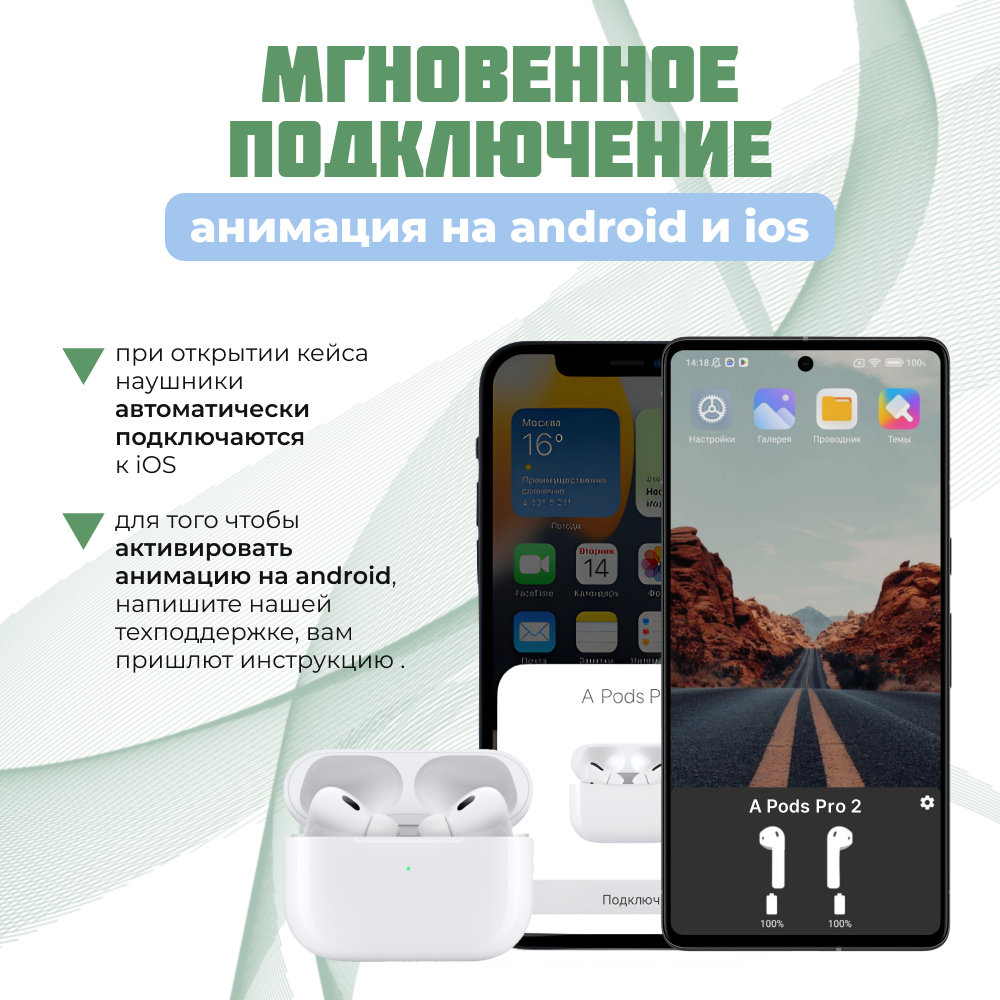 Беспроводные наушники A.Pods Pro 2 с чехлом и зарядным устройством, белый — фото 1