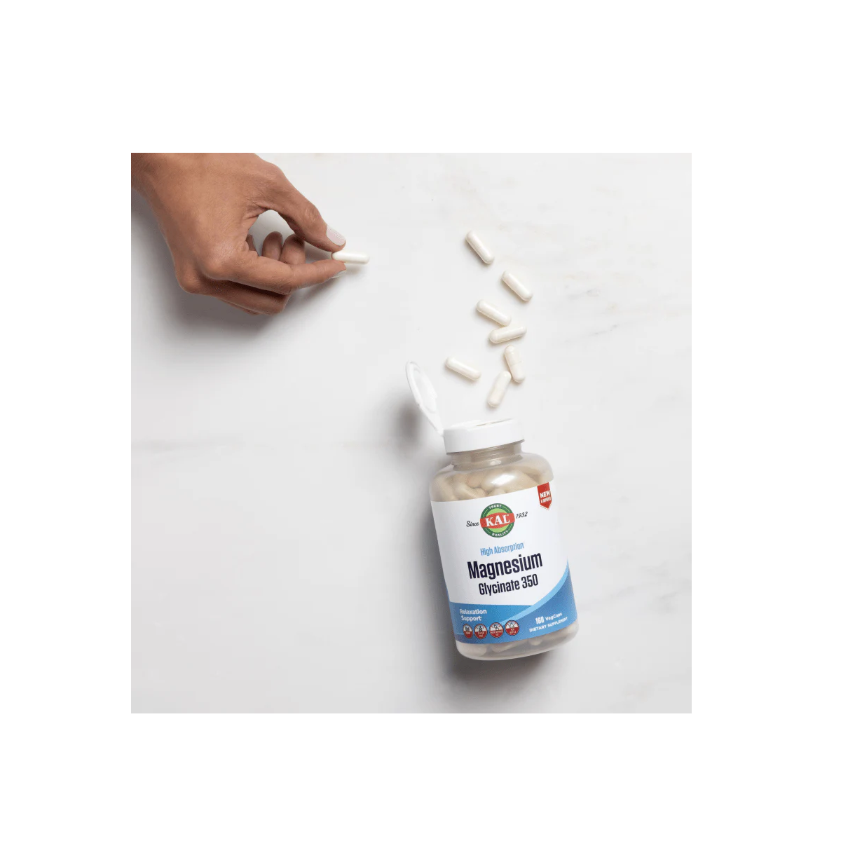 KAL Magnesium Glycinate 350 160 vegcaps / КАЛ Магния Глицинат 350 160 вег капс — фото 1