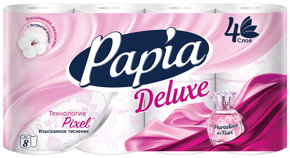 Туалетная бумага Papia Deluxe Paradiso dei Fiori четырехслойная 8 рул 140 лист белый