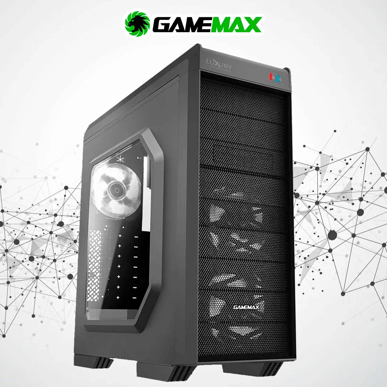 Корпус для ПК GameMax Luxury G501X White Led без БП (Черный Midi-Tower ATX, Micro-ATX CPU 158мм VGA 380мм Акриловое окно 3*120мм вент)