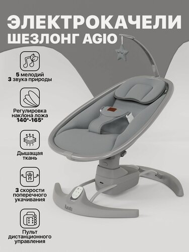 Изображение товара Электрокачели для новорожденных, пульт ДУ, 5 мелодий. Nuovita Agio (Серый, Серый)