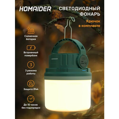 Фонарь кемпинговый Hodel Smart на солнечной батарее с функцией Power Bank, туристический светильник подвесной