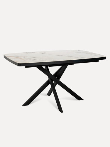 Изображение товара Стол керамический раздвижной DALLAS LIGHT 140 ALASKA CER на металлокаркасе, столешница керамика, цвет позолоченный-белый, 140(180)х85 см