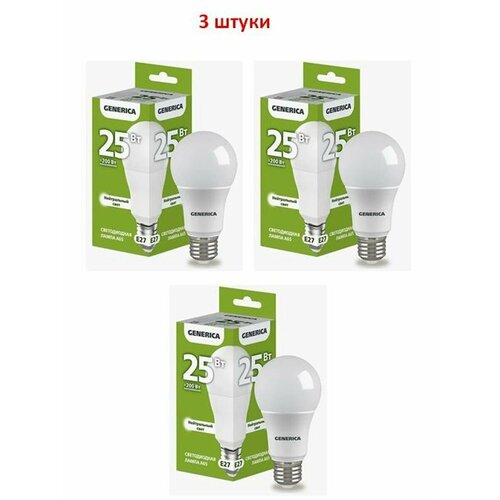 фото Лампа светодиодная a65 груша 25вт 230в 4000к e27 generica ll-a65-25-230-40-e27-g iek (3 шт)