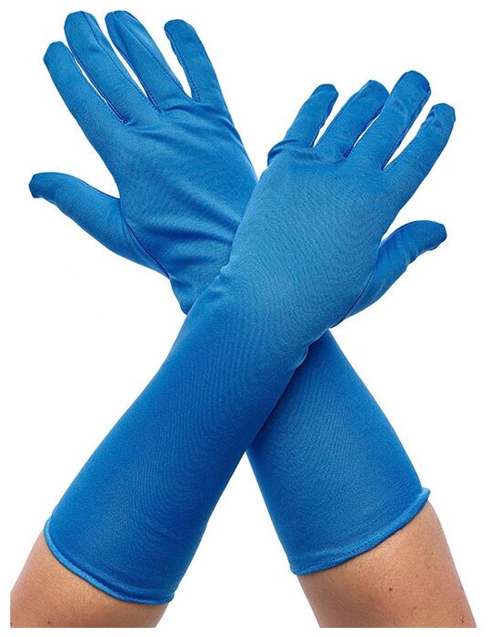 Перчатки синие текстильные карнавальные длина 40см.