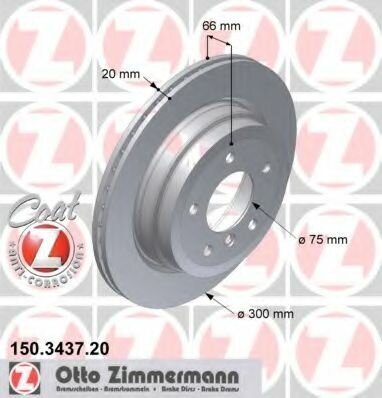 Диск торм BMW E87/E90/E91 2.0-3.0/2.0D 05- ЗАД вент 300x20, 150343720 ZIMMERMANN 150.3437.20