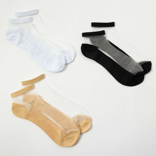 Носки Minaku, размер 22-24 см (35-38), черный, белый, бежевый набор стеклянных женских носков 2 пары полосочки р р 35 37 22 25 см цвет сер бел