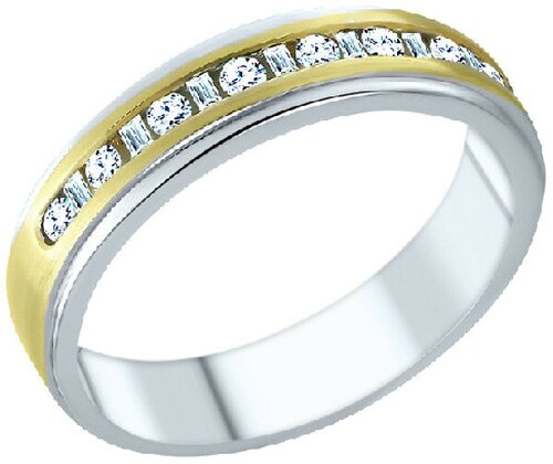 Кольцо обручальное JV, комбинированное золото, 585 проба, бриллиант, размер 19, серебряный, золотой