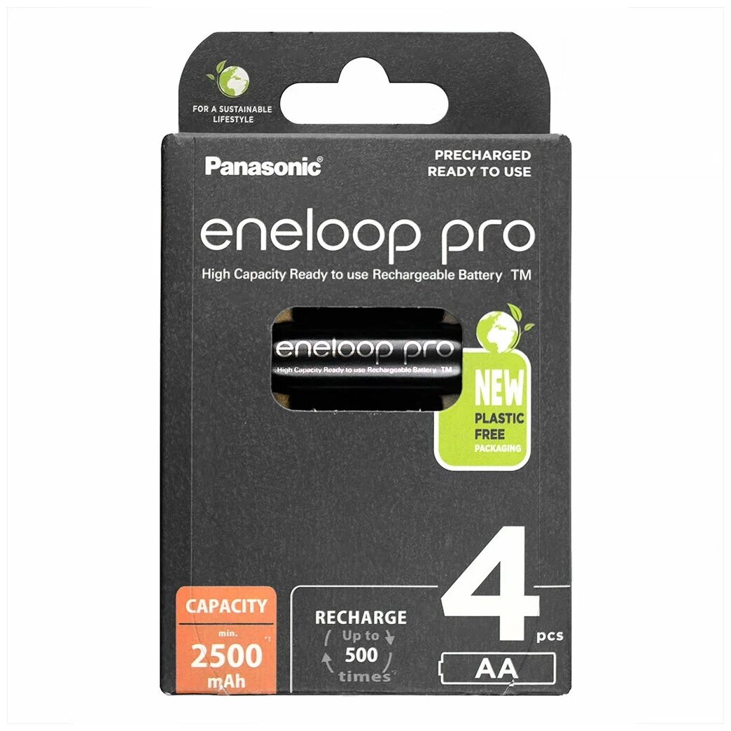 Аккумулятор Ni-Mh 2500 мА·ч Panasonic eneloop pro AA, 4 шт.