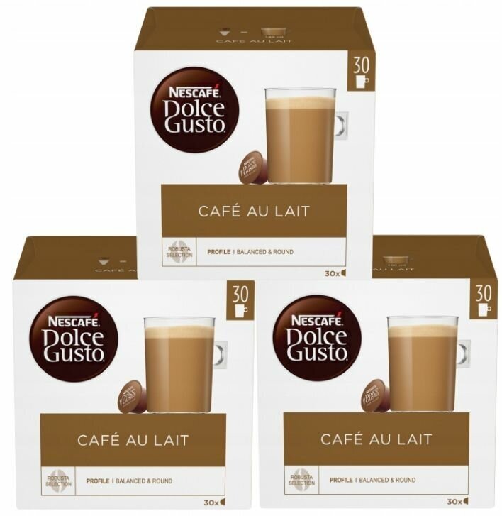 Кофе в Капсулах Nescafe Dolce Gusto Cafe Au Lait 3 упаковки по 30 Капсул / Нескафе Дольче Густо - фотография № 1