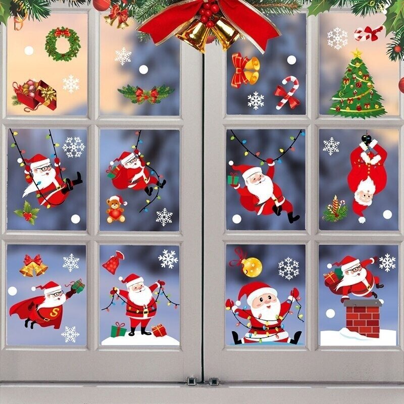 Рождественская наклейка на стену, окна. Праздничные наклейки. Настенное панно новогоднее. Рождественское украшение