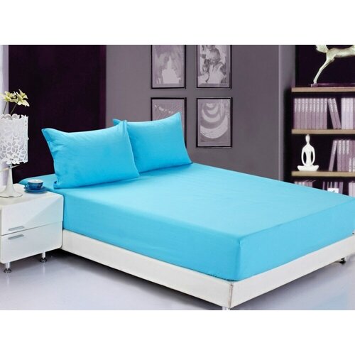 Простынь на резинке джерси голубая (L)