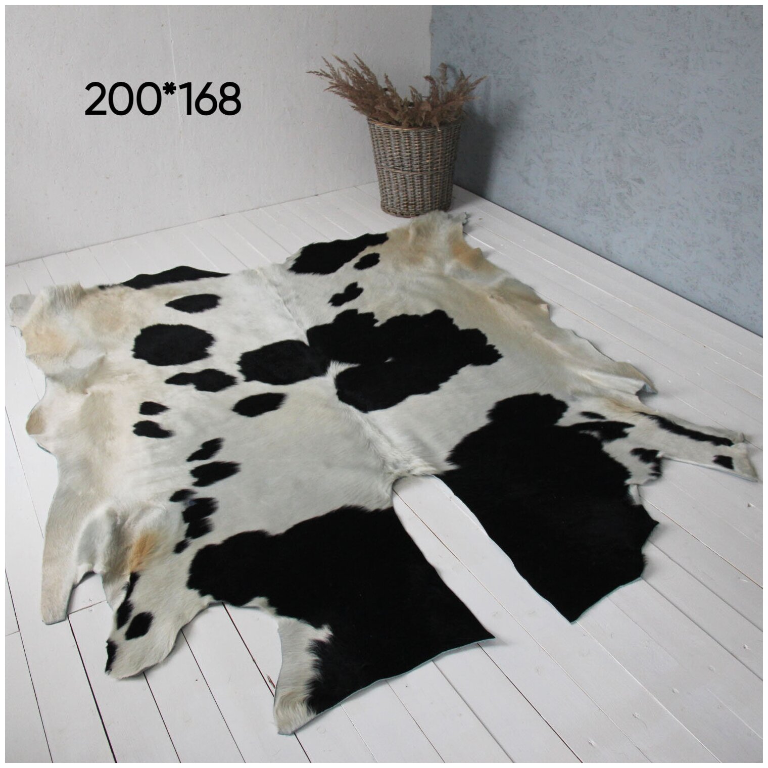 Ковер шкура коровы натуральная природный окрас Shkura-Dekor бело-черная 2.0*1.68