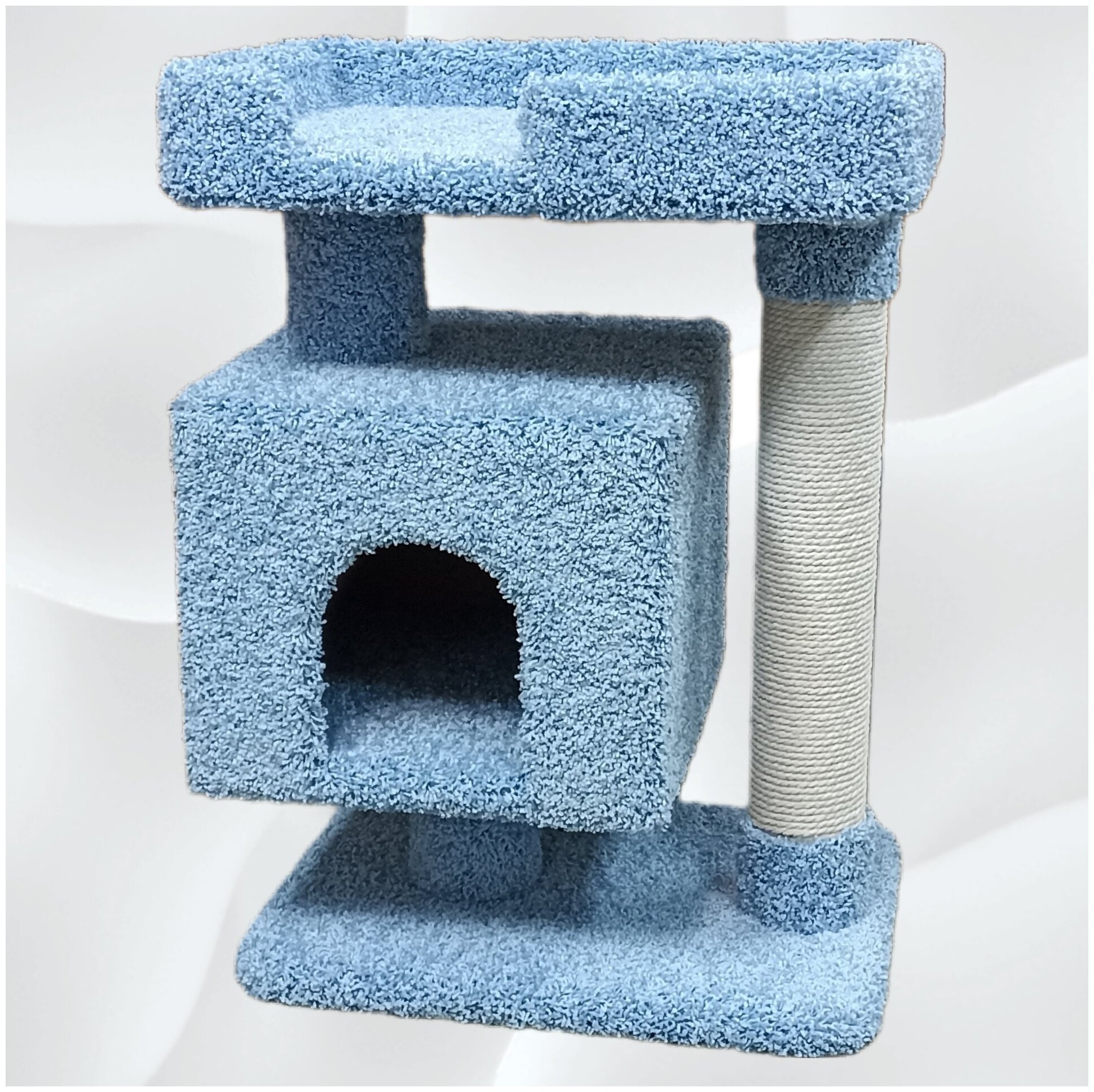 Домик для кошки с когтеточкой (голубой, ковролин, 37*54*75 см)