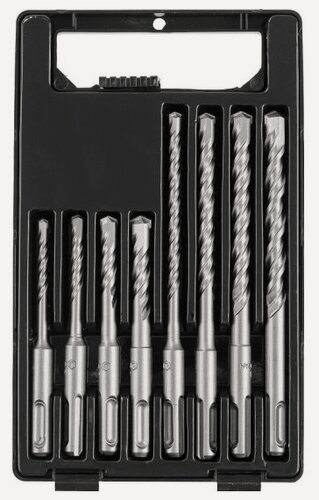 Изображение товара Набор буров Сибин по бетону SDS-plus 8 шт: 5x110, 6x110, 8x110, 10x110, 6x160, 8x160, 10x160, 12x160 мм