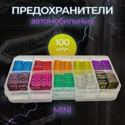 Набор автомобильных предохранителей "Мини" 100шт /5-30А/ Флажковые предохранители