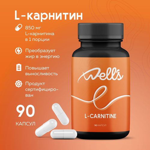 L- карнитин жиросжигатель спортивный Well`s, 90 капсул