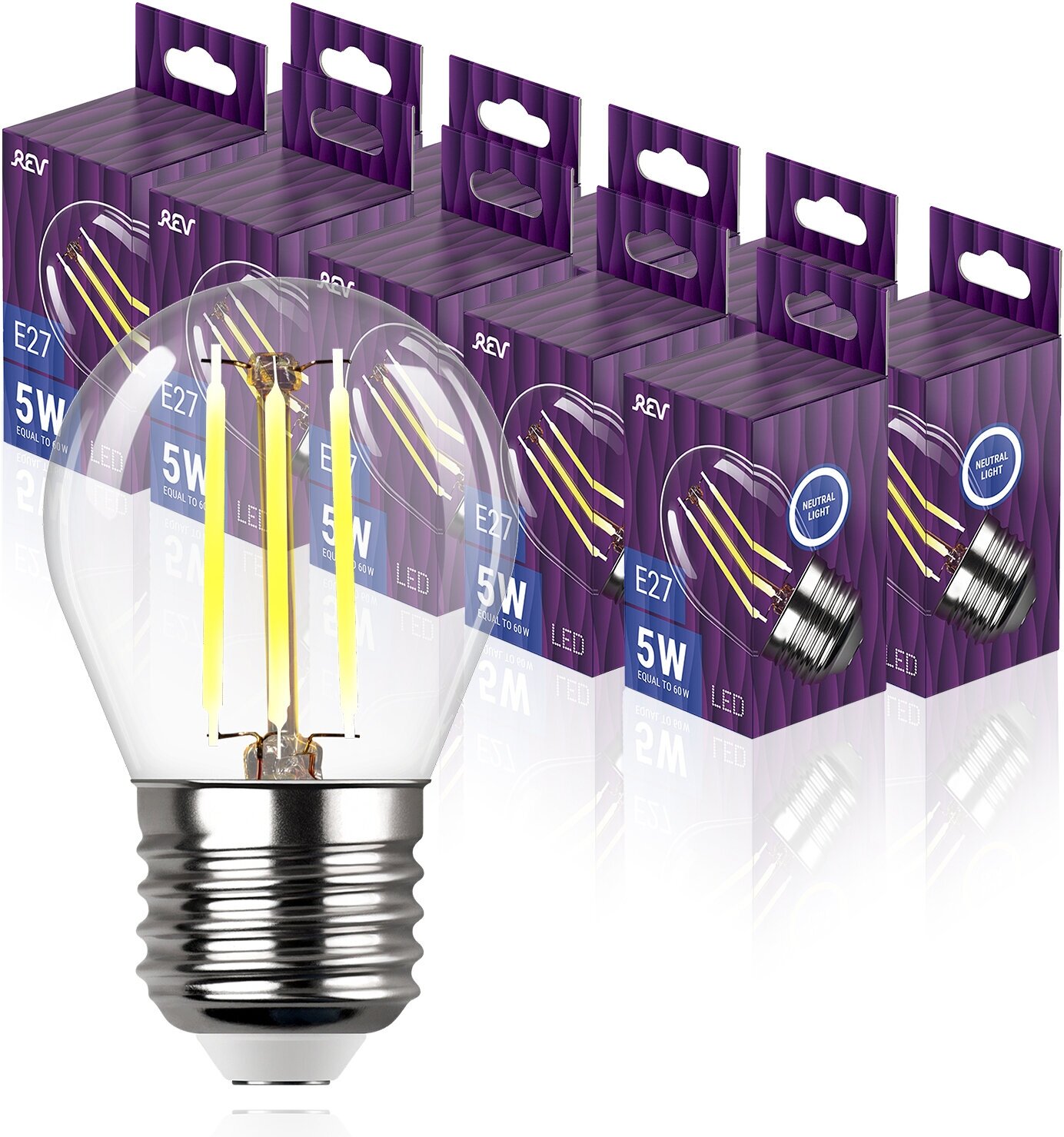Упаковка светодиодных филаментных ламп 10 шт REV 32484 3, 4000К, Е27, FG45, 5Вт
