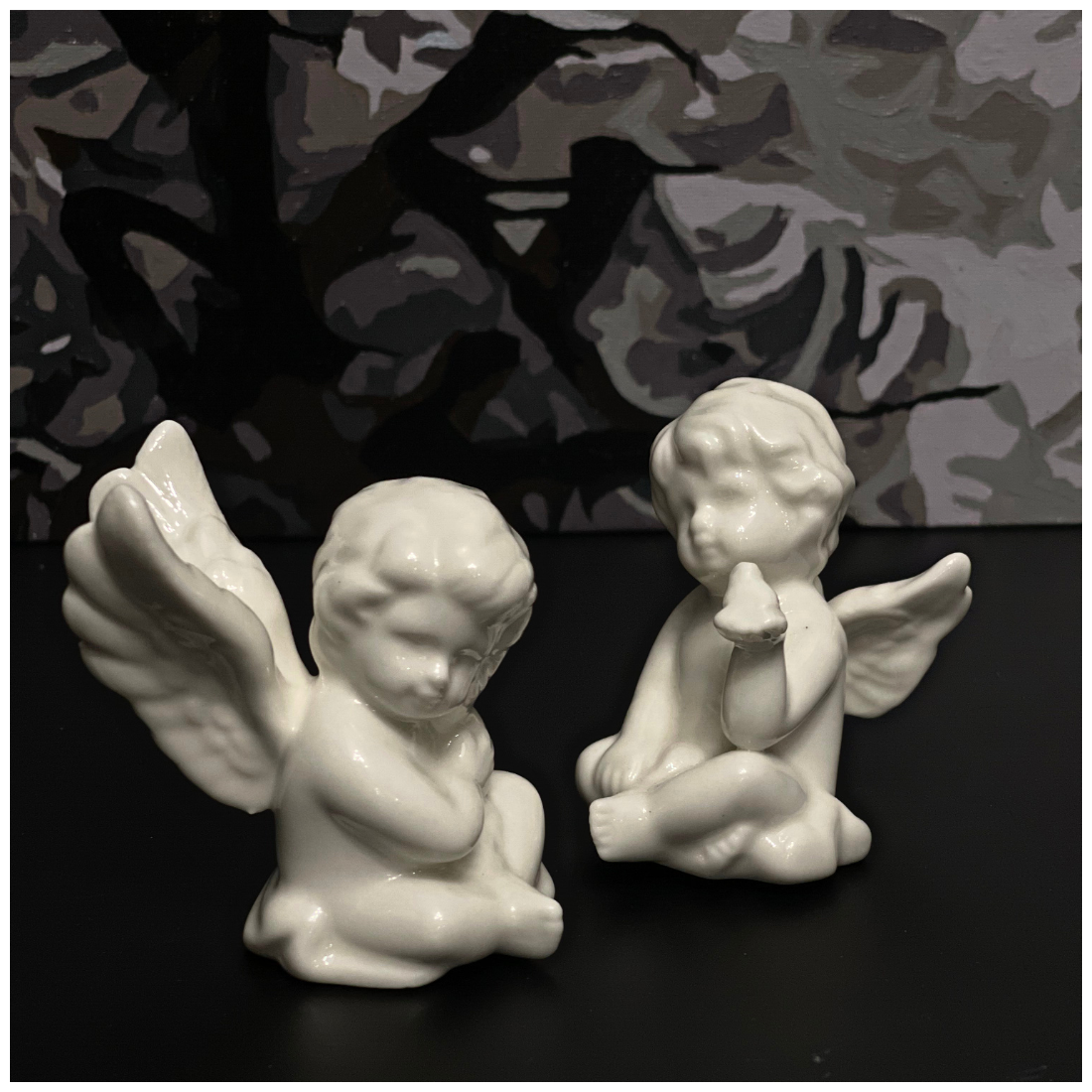 Фигурка фарфоровая сувенир "Ангел", 7 см, белый с птичкой