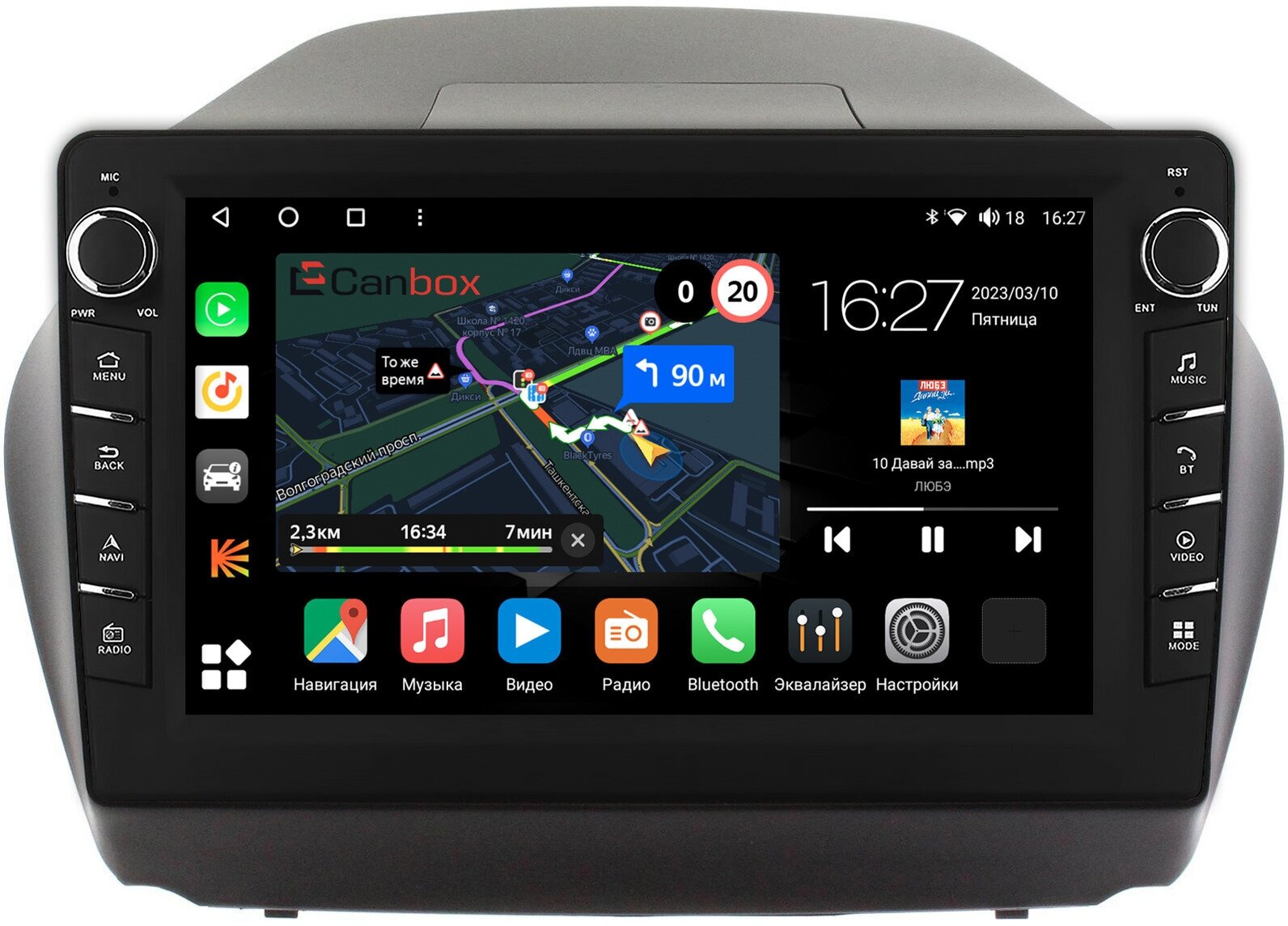 Штатная магнитола Canbox M-Line 7835-1043 Hyundai ix35, Tucson 2 (2009-2015) Android 10 (4G-SIM, 2/32, DSP, QLed) С крутилками (авто без камеры)