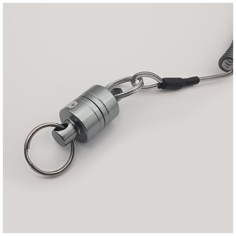 Пружинный шнур с карабином на магните 100 тёмно-серый / Магнитный ретривер Рыболовный / стальной тросик для инструментов ключей рыбалки Lureholic