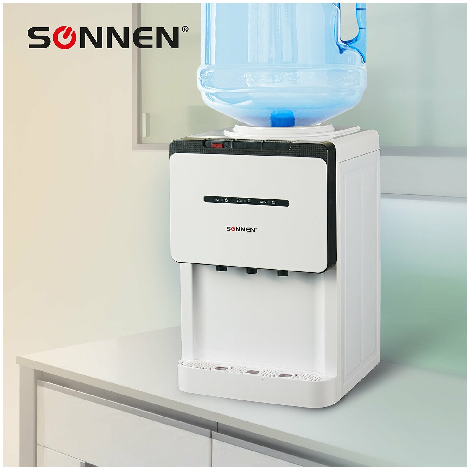Кулер для воды SONNEN TSE-02, настольный, электронное охлаждение/нагрев, 3 крана, белый/черный, 453976 - фото №9