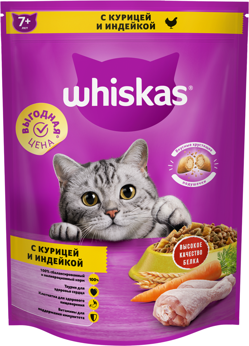 Whiskas корм для пожилых кошек всех пород, подушечки с нежным паштетом, с курицей и индейкой 800 гр - фотография № 2