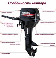 Лодочный мотор HANGKAI 12HP, двухтактный 2-х цилиндровый, мощностью 12 ...
