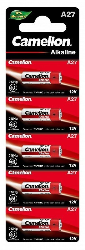 Camelion LR27A BL-5 Mercury Free (A27-BP5, батарейка,12В) (упак. 5 шт.), цена за 1 упак.
