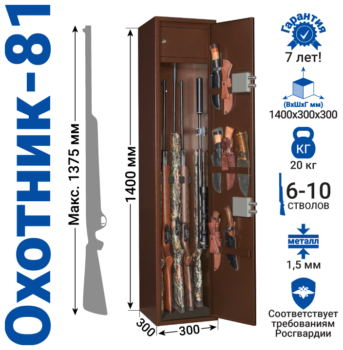 Металлический шкаф для хранения оружия Охотник-81