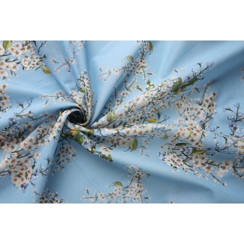 Ткань голубой батист с цветами
