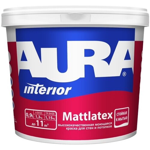 Краска акриловая Aura Interior Mattlatex влагостойкая моющаяся матовая белый 0.9 л 0.9 кг краска акриловая vincent muralith f1 влагостойкая моющаяся матовая белый 9 л