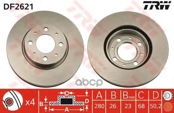 Диск Тормозной Передний Volvo 850 91-97 /Vent D=280Mm Trw Df2621 TRW арт. DF2621