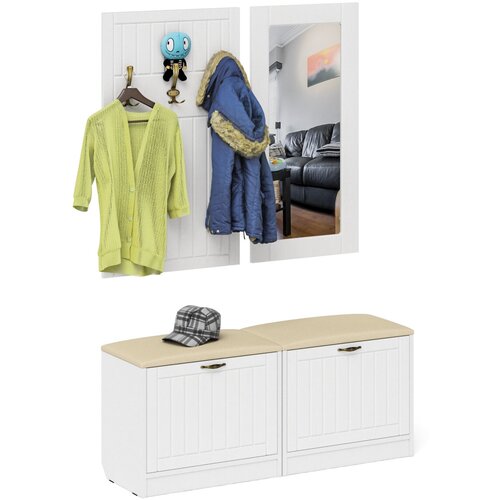 Прихожая комплект мебели белая шагрень/фасады МДФ белое дерево фрезеровка прованс 120см - МД0812