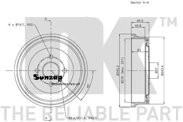 NK 253614 253614NK_барабан тормозной!\ Opel Astra 1.4-1.7D 98> T2500001>