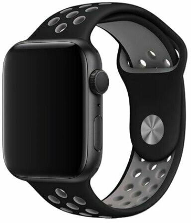 Ремешок для смарт-часов Apple Watch Series 1 2 3 4 SE 5 6 7 8 Nike силиконовый найк перфорация браслет 38/40/41 мм черный серый