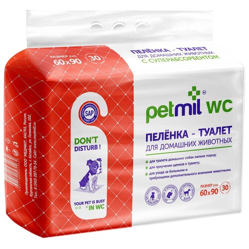 Petmil WC Пеленка впитывающая одноразовая с суперабсорбентом, 60 * 90 см 30 шт