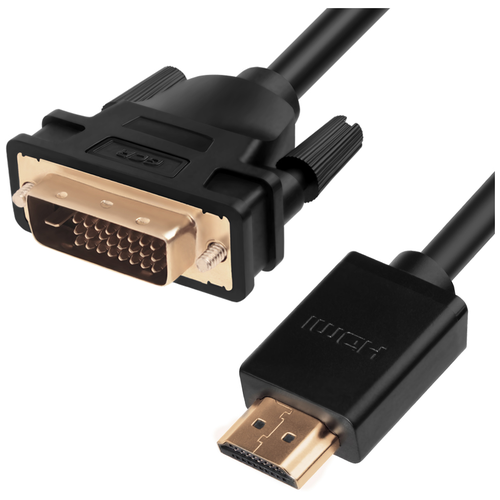 Greenconnect Кабель HDMI-DVI 5.0m черный, OD7.3mm, 28/28 AWG, позолоченные контакты, 19pin AM / 24+1M AM double link, GCR-HD2DVI1-5.0m, тройной экран Greenconnect HDMI — DVI 19M / 25M double link (GCR-HD2DVI1-5.0m)
