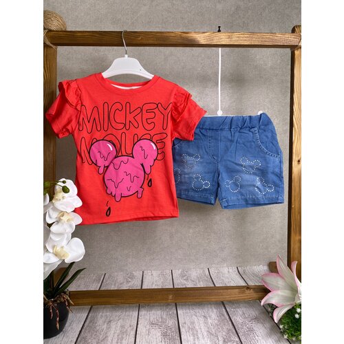 Комплект одежды , футболка и шорты, нарядный стиль, размер 110, красный
