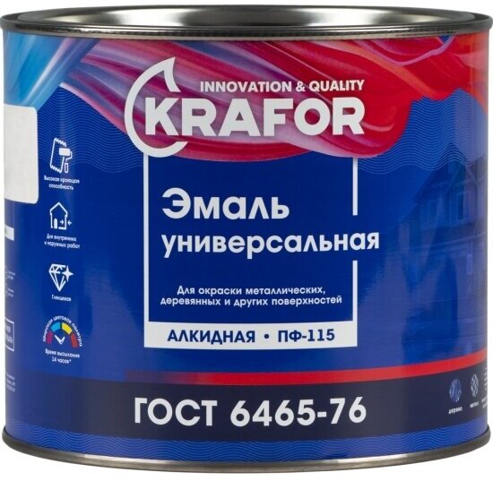 Эмаль ПФ-115 универсальная Krafor , алкидная, глянцевая, 1,8 кг, зеленая