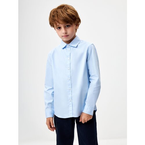 Школьная рубашка Sela, прямой силуэт, на пуговицах, длинный рукав, манжеты, однотонная, размер 122, голубой