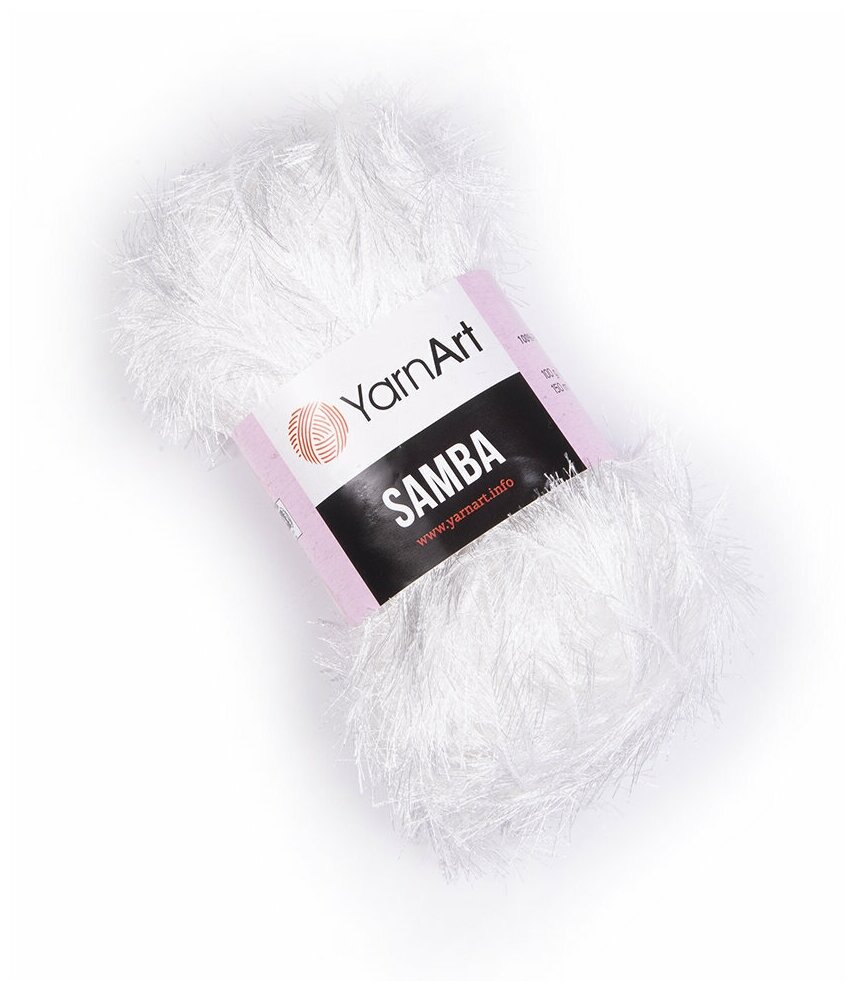 Пряжа для вязания YarnArt Samba (ЯрнАрт Самба) - 3 мотка 01 белый, травка, фантазийная для игрушек 100% полиэстер 150м/100г